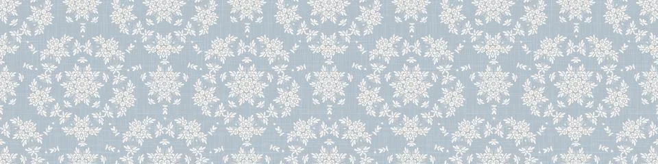 Seamless ornate medallion border pattern in french cream linen shabby chic style Stock Illustration