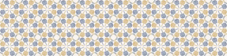 Seamless ornate medallion border pattern in french cream linen shabby chic style Stock Illustration