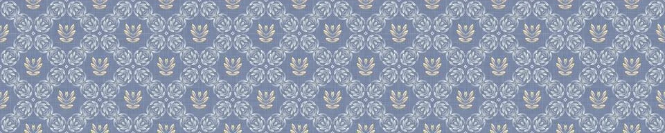 Seamless ornate medallion border pattern in french cream linen shabby chic style Stockillustratie