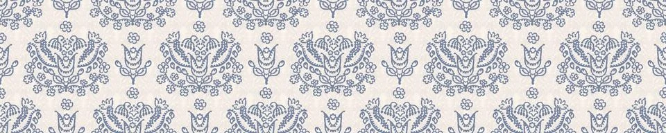 Seamless ornate medallion border pattern in french cream linen shabby chic style Stockillustratie