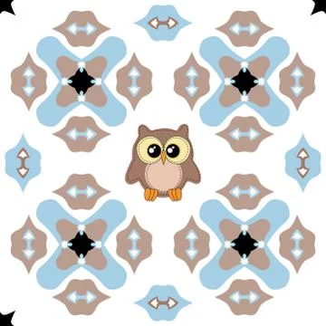 Seamless ornate pattern with cute owl Stock-Illustration