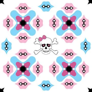 Seamless ornate pattern with skull design Illustrazione stock