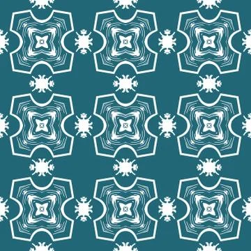 Seamless ornate pattern in white on blue Illustrazione stock
