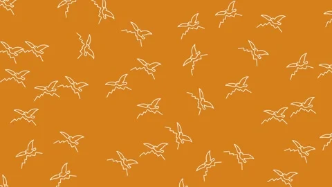 Seamless outdoor camping pattern with mountain and tent line icons on orange Video stock 345539129