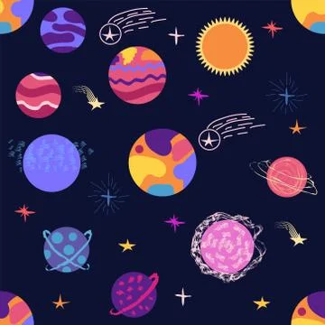 Seamless outer space ufo rocket science kids background pattern Stock Illustration
