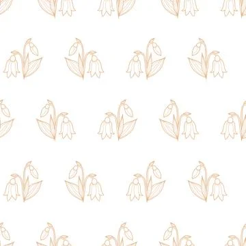 Seamless outline Floral Pattern. Elegant Linear snowdrop flowers on white b.. Stock Illustration