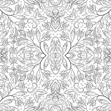 Seamless outline floral pattern Stock Illustration