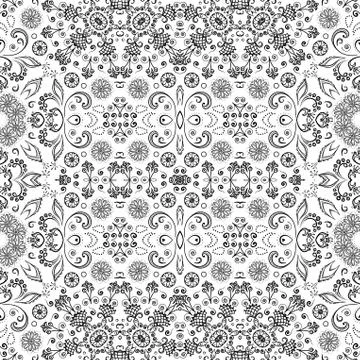 Seamless outline floral pattern Stock Illustration