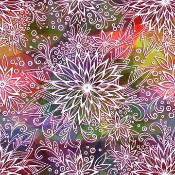 Seamless Outline Floral Pattern Stock Illustration