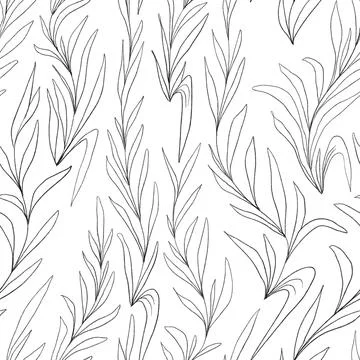 Seamless outline pattern with branches and leaves. PNG on a transparent backg Stock Illustration