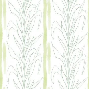 Seamless outline pattern with branches and leaves. PNG on a transparent backg Stock Illustration