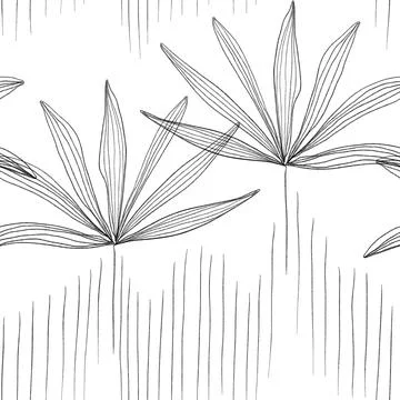 Seamless outline pattern with branches and leaves. PNG on a transparent backg Stock Illustration