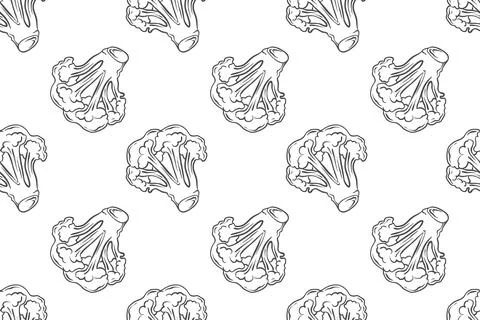 Seamless outline pattern with broccoli. Doodle illustration of vegetables. Stock Illustration