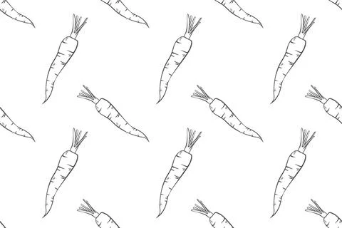 Seamless outline pattern with carrots. Doodle illustration of vegetables. Stock Illustration