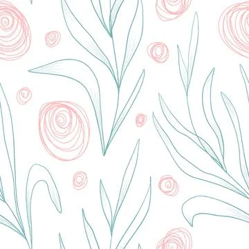 Seamless outline pattern with circles and leaves. PNG on a transparent backgr Stock Illustration