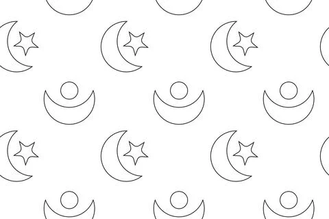 Seamless Outline Pattern with Crescent Moons, Stars, and Circles Stock Illustration