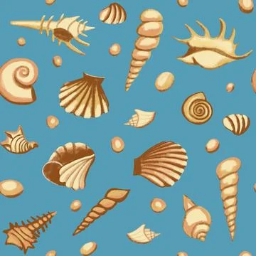 Seamless outline pattern with a set of different shells for your Stock Illustration