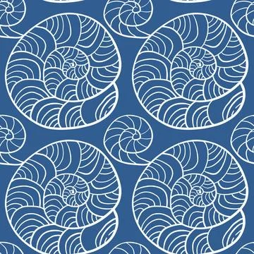 Seamless outline pattern with shells and curls for your 库存插图