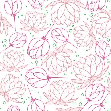 Seamless outline pattern with water lily flowers Stock Illustration