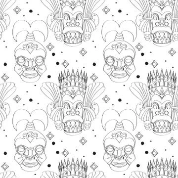 Seamless outline tribal mask pattern 31 Stock-Illustration