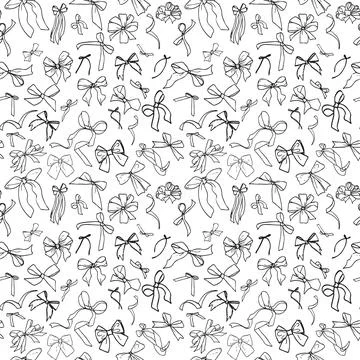 Seamless outline vector pattern with bows. Black and white pattern for fabrics,  스톡 일러스트