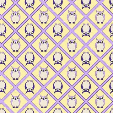Seamless Owl Background Blue イラスト素材