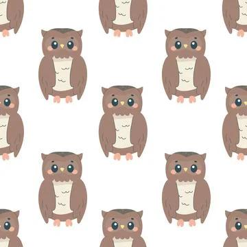 Seamless owl bird pattern , on white background, childish pattern, for fabr.. Illustrazione stock
