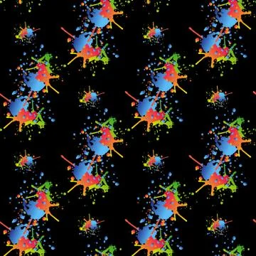 Seamless paint splatter patterns. Grunge spotted backgrounds with paint blobs. Stock Illustration