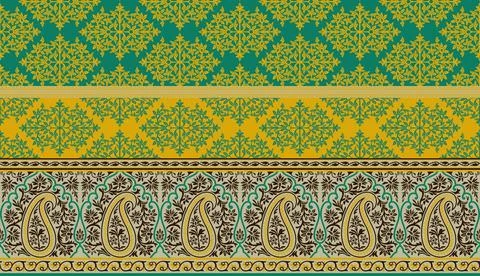 Seamless paisley geometrical border pattern with navy background Illustrazione stock