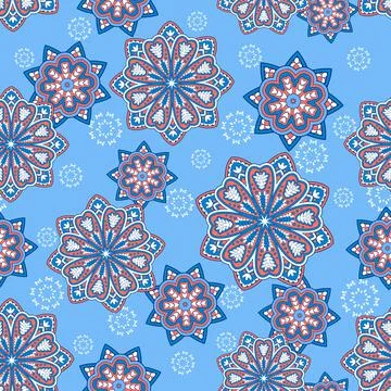Seamless paisley mandala pattern with folk geometric flowers. Stock Illustration