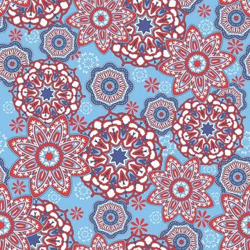 Seamless paisley mandala pattern with folk geometric flowers. Illustrazione stock
