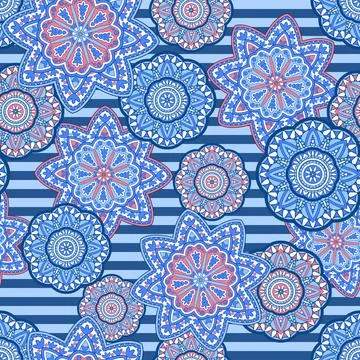 Seamless paisley mandala pattern with folk geometric flowers. Indian texture Stock Illustration