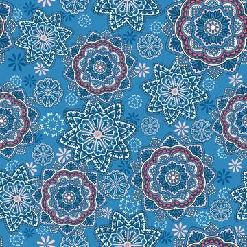 Seamless paisley mandala pattern with folk geometric flowers. Indian texture 스톡 일러스트