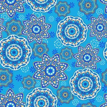 Seamless paisley mandala pattern with folk geometric flowers. Indian texture 库存插图