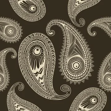 Seamless paisley pattern with background Stock Illustration