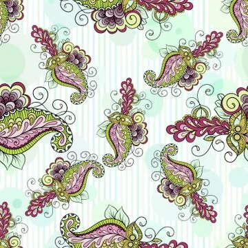 Seamless paisley pattern with stylish curls and stripes Stock Illustration