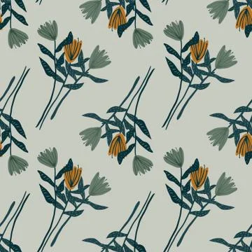 Seamless pale pattern with contoured abstract tulip bouquets. Botanic ornamen Stock Illustration