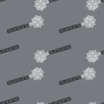 Seamless pale pattern with doodle mace silhouettes. Medieval war elements on  Stock Illustration