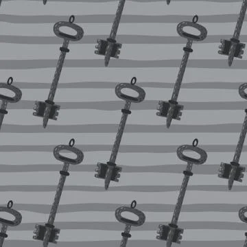 Seamless pale pattern with keys silhouettes ornament. Grey palette artwork. S Stock Illustration