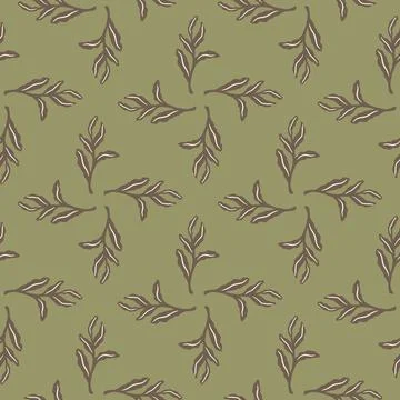 Seamless pale pattern with outline simple foliage branches shapes. Green back Stock Illustration