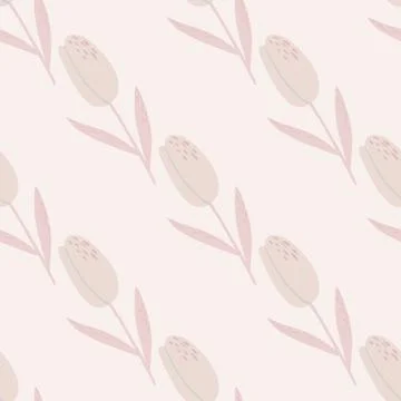 Seamless pale pattern with tulips. Flower simple silhouettes on light pale ar イラスト素材