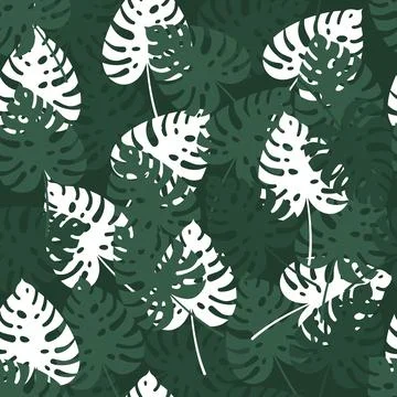 Seamless palm leaf pattern. Tropical summer texture with green and white Stock Illustration