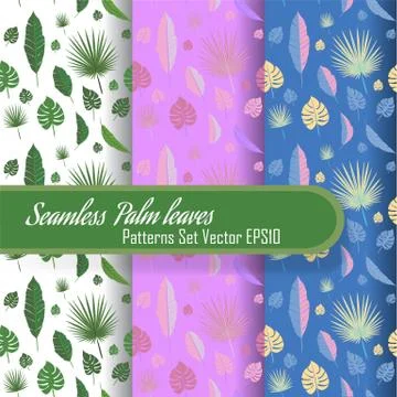 Seamless palm leafs set of patterns, looped fabric  texture for web and print Illustrazione stock