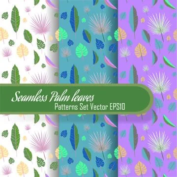 Seamless palm leafs set of patterns, looped fabric  texture for web and print Illustrazione stock