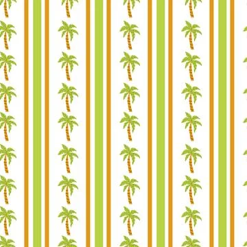 Seamless palm tree pattern with green and orange stripes on white background Illustrazione stock