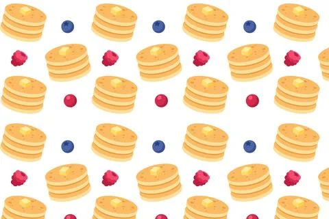 Seamless Pancake Pattern with Syrup and Sweet Toppings Stock Illustration