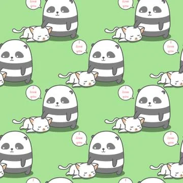 Seamless panda loves cat pattern. Stock Illustration