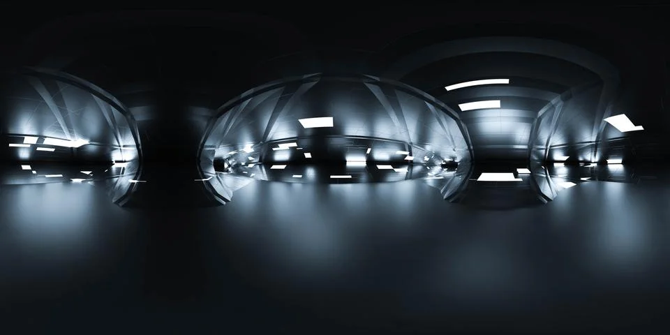 Seamless panorama 360 angle view of dark modern futuristic building interior 库存插图