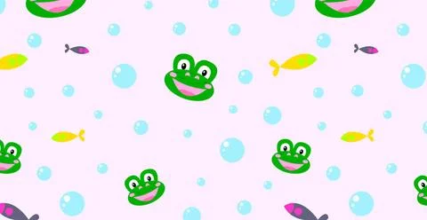 Seamless panoramic pattern, frogs and fish - Vector Seamless panoramic pat... Stock Photos