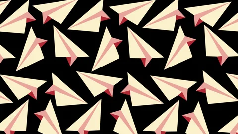 Seamless Paper Airplane Pattern Motion Graphics Background on Black Видео 347416504